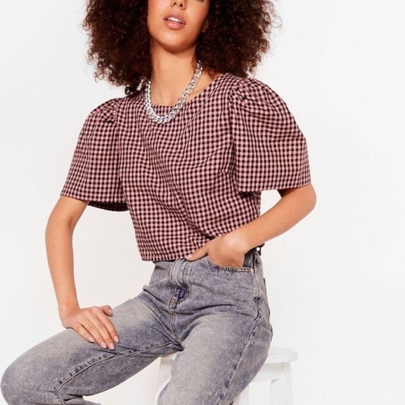 Nasty Gal Pink Punk Gingham Top 8 - Picture 1 of 8
